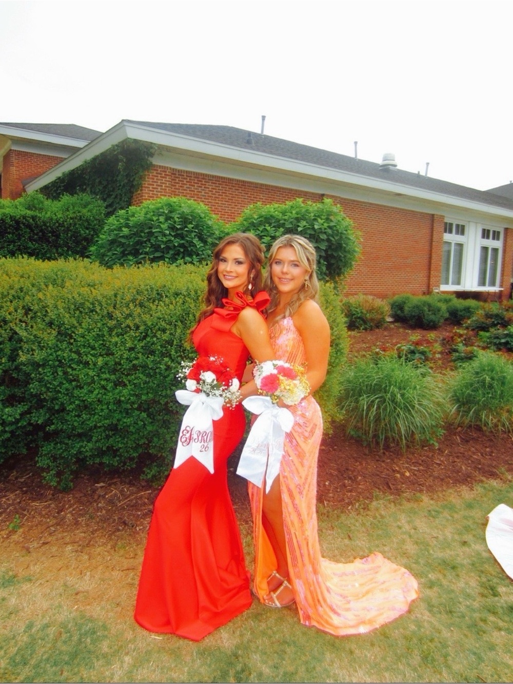 Sparkling Coral-Orange Sequin Prom Dress with Plunge V-Neck - Picture 2 of 5